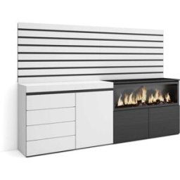 Skraut home Aparador efecto madera blanco 214x35x145cm chimenea efecto fuego