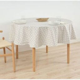 Muare Home Mantel redondo antimanchas 100% algodón gris 180 cm