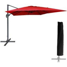 Happy Garden Sombrilla cuadrada 3x3m aluminio tejido rojo con funda