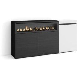 Skraut home Aparador efecto madera blanco negro 150x35x75cm chimenea efecto fuego