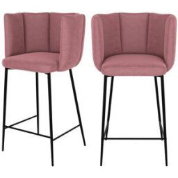 Rendez-Vous Déco Set de 2 sillas para isla de cocina de terciopelo rosa viejo 65 cm