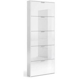 Hogar24 Zapatero de 5 puertas con capacidad para 15 pares blanco brillo