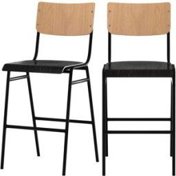 Rendez-Vous Déco Set de 2 taburetes para isla de cocina de madera clara y negra 65 cm