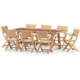 Defora Home Conjunto mesa cerámica terracota 205x105 y 8 sillas ratán sant
