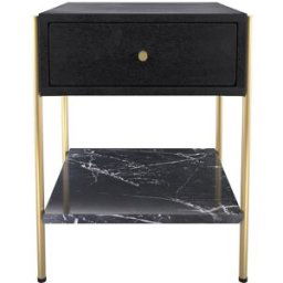 Rendez-Vous Déco Mesilla de noche con 1 cajón en madera negra y metal dorado