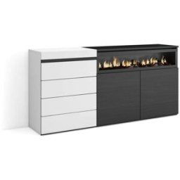 Skraut home Cómoda efecto madera blanco y negro 157x35x75cm chimenea efecto fuego