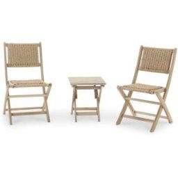 Defora Home Conjunto balcón mesa de centro 40x40x45cm + 2 sillas ratán sintético