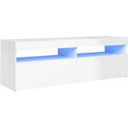 Maison Chic Mueble de tv con luces led madera blanco brillante 120x35x40 cm