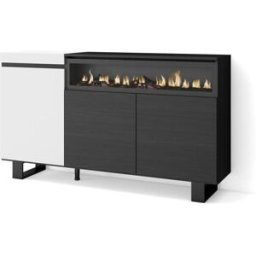 Skraut home Aparador efecto madera blanco y negro 150x35x87 chimenea efecto fuego