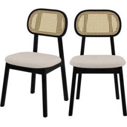 Rendez-Vous Déco Set de 2 sillas en madera negra, tela beige y ratán