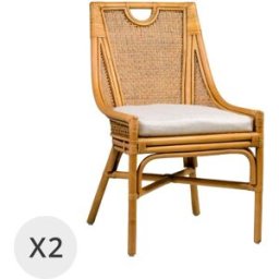 MOYCOR Set de 2 sillas de ratán beige con cojín
