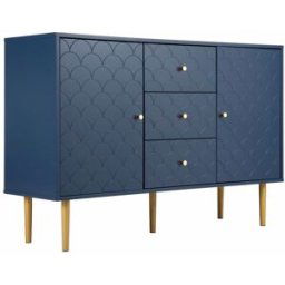 Urban Meuble Buffet de Cocina en Madera y Azul Marino con Patas Doradas
