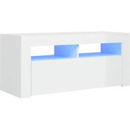 Maison Chic Mueble tv,mesa tv de salón con luces led madera blanco 90x35x40cm