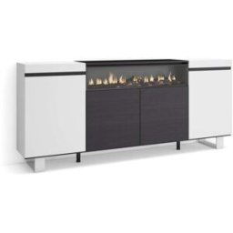 Skraut home Aparador efecto madera blanco y negro 200x35x87 chimenea efecto fuego