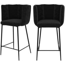 Rendez-Vous Déco Set de 2 sillas para isla de cocina de terciopelo negro 65 cm