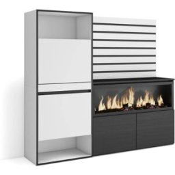 Skraut home Aparador efecto madera blanco 167x35x145cm chimenea efecto fuego