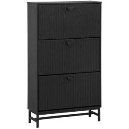 sweeek Mueble zapatero con 3 puertas acanaladas, negro