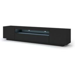 AKL FURNITURE Mueble para TV efecto madera Negro LED