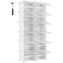 SONGMICS Zapatero modular con 12 compartimentos de plástico de color blanco