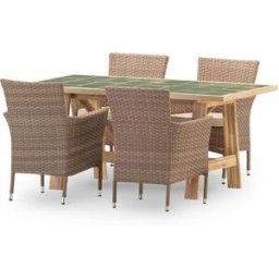 Defora Home Set de mesa y 4 sillas ratán en ceramica verde 168x87
