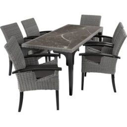 Tectake Mesa de bar de ratán con 6 sillas y estructura de madera gris