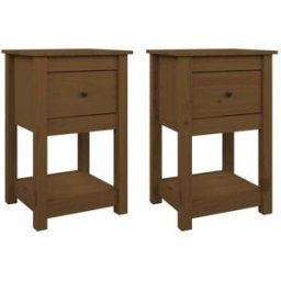 Maison Chic Juego de 2 mesitas de noche madera de pino marrón miel 40x35x61,5 cm