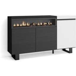 Skraut home Aparador efecto madera blanco y negro 150x35x87 chimenea efecto fuego