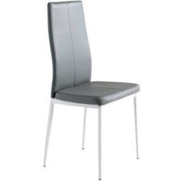 Pondecor Set 4 sillas cocina LUCIA polipiel gris. Estructura metal blanco.