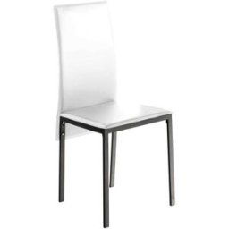 Pondecor Set 4 sillas cocina lyon blancas y estructura metálica gris plata.