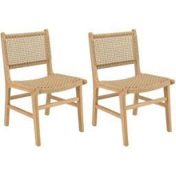 MACABANE Set de 2 sillas de jardín de madera de teca y ratán sintético beige