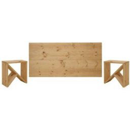 Decowood Pack cabecero y mesitas de madera maciza en tono medio de 140x80cm