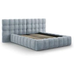 Micadoni Home Cama con cabecero doble y baúl de terciopelo azul claro
