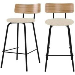 Rendez-Vous Déco Set de 2 sillas para isla de cocina en tela blanco roto 64 cm