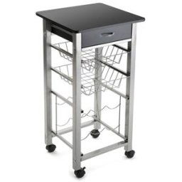 Versa Home Carro de cocina con cajón en aglomerado efecto madera y metal negro
