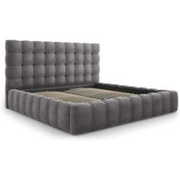 Micadoni Home Cama con cabecero y baúl de terciopelo gris