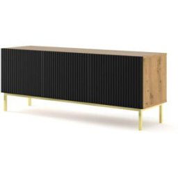 AKL FURNITURE Mueble para TV efecto madera Crema & Negro y Dorado LED