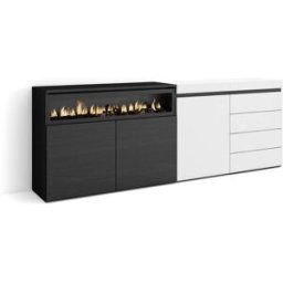 Skraut home Aparador efecto madera blanco 207x35x75cm chimenea efecto fuego