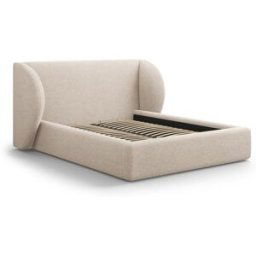 Micadoni Home Cama con cabecero y baúl de tejido chenilla beige