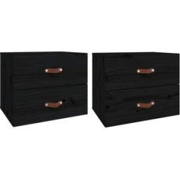 Maison Chic Juego de 2 mesitas de noche de pared madera negro 50x36x40 cm