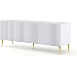AKL FURNITURE Mueble para TV efecto madera Blanco y Crema LED
