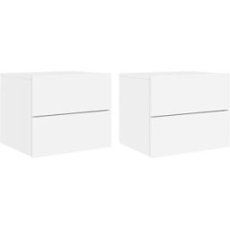 Maison Chic Juego de 2 mesitas de noche pared con led madera blanco 50x39x41 cm