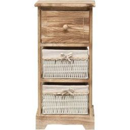 Mobili Rebecca Mesilla de noche con 3 cajones en madera marron natural y blanca