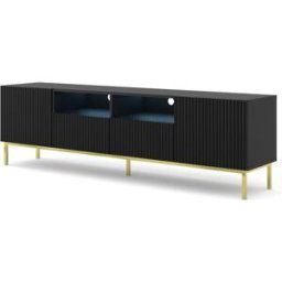 AKL FURNITURE Mueble para TV efecto madera Negro y Dorado LED