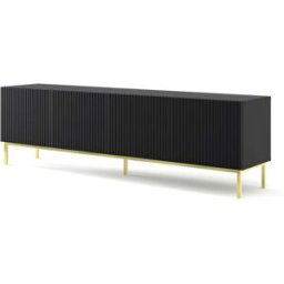 AKL FURNITURE Mueble para TV efecto madera Negro y Dorado LED