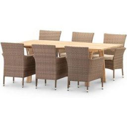 Defora Home Mesa lamas 200x100 y 6 sillas apilables ratán
