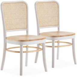 HOMN Pack 2 sillas color blanco wash/roble, ratán natural