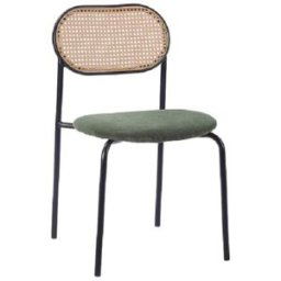 Vinta Home Silla de comedor ratán y asiento tapizado verde