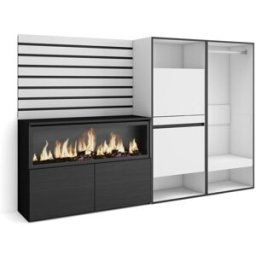 Skraut home Aparador efecto madera blanco 227x35x145cm chimenea efecto fuego