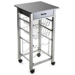 Versa Home Carro de cocina con cajón en aglomerado efecto madera y metal gris