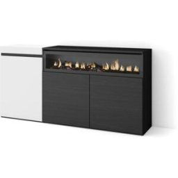 Skraut home Aparador efecto madera blanco y negro 150x35x75 chimenea efecto fuego